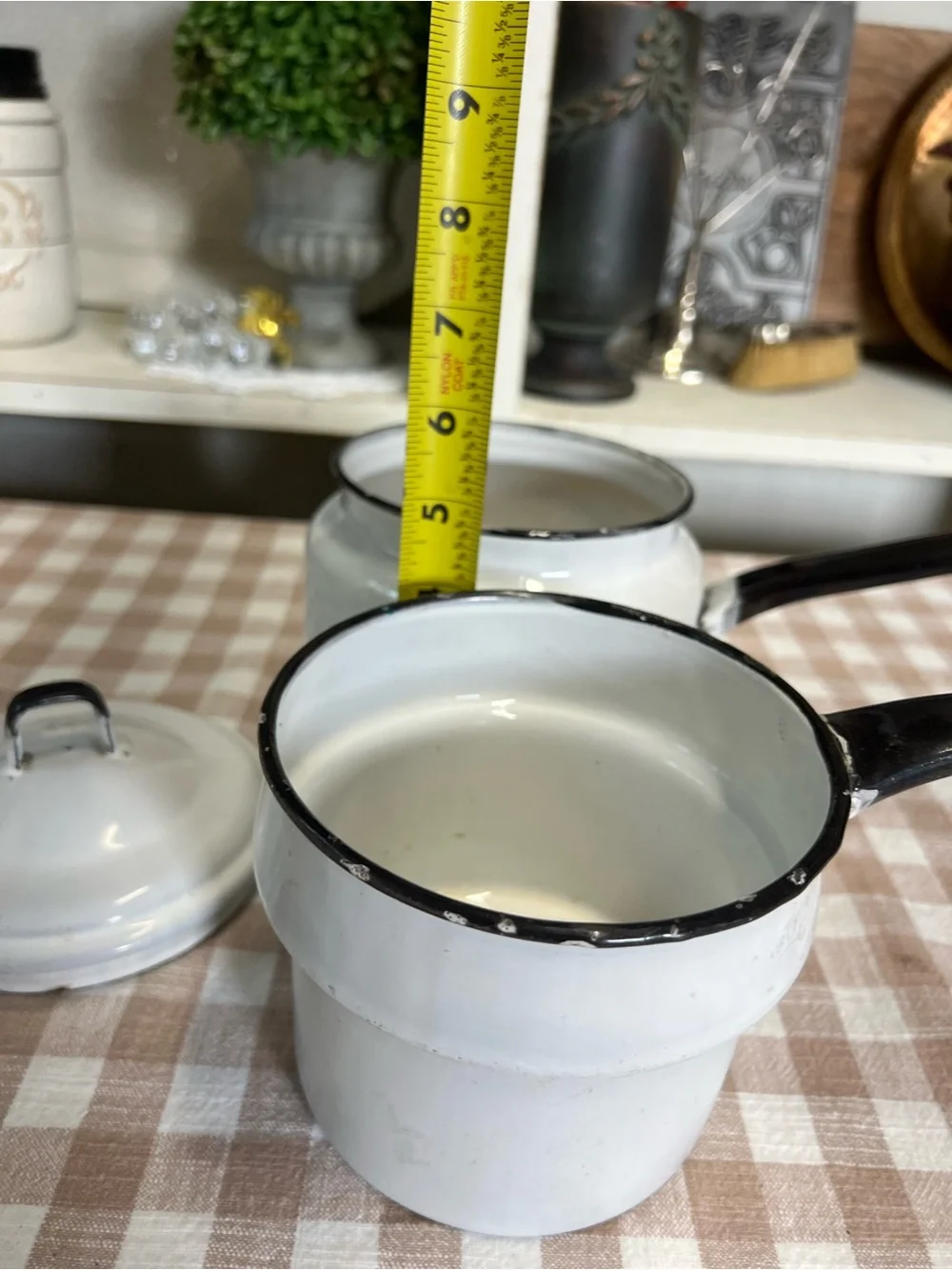 Vintage black white enamel double boiler pan decor cookware grandma core